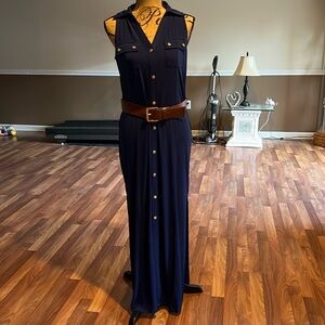 princess polly baby blue dress MICHAEL Michael Kors | Dresses | Michael Kors Size M Navy Maxi Dress Wbrown  Belt Gold Functional Buttons 2 Slits